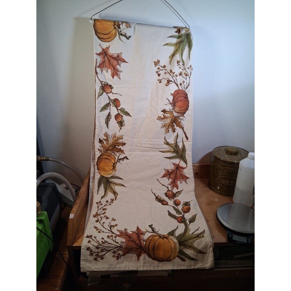 Pottery Barn Pumpkin Cotton Table Runner 17x80” Autumn Harvest Pumpkins